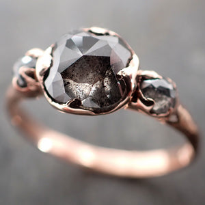 Fancy cut Salt and pepper Diamond Engagement 14k Rose Gold Multi stone Wedding Ring byAngeline 2980