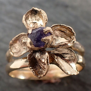 Real Flower and Purple Sapphire 18k Yellow gold wedding engagement ring Enchanted Garden Floral Ring byAngeline 2981