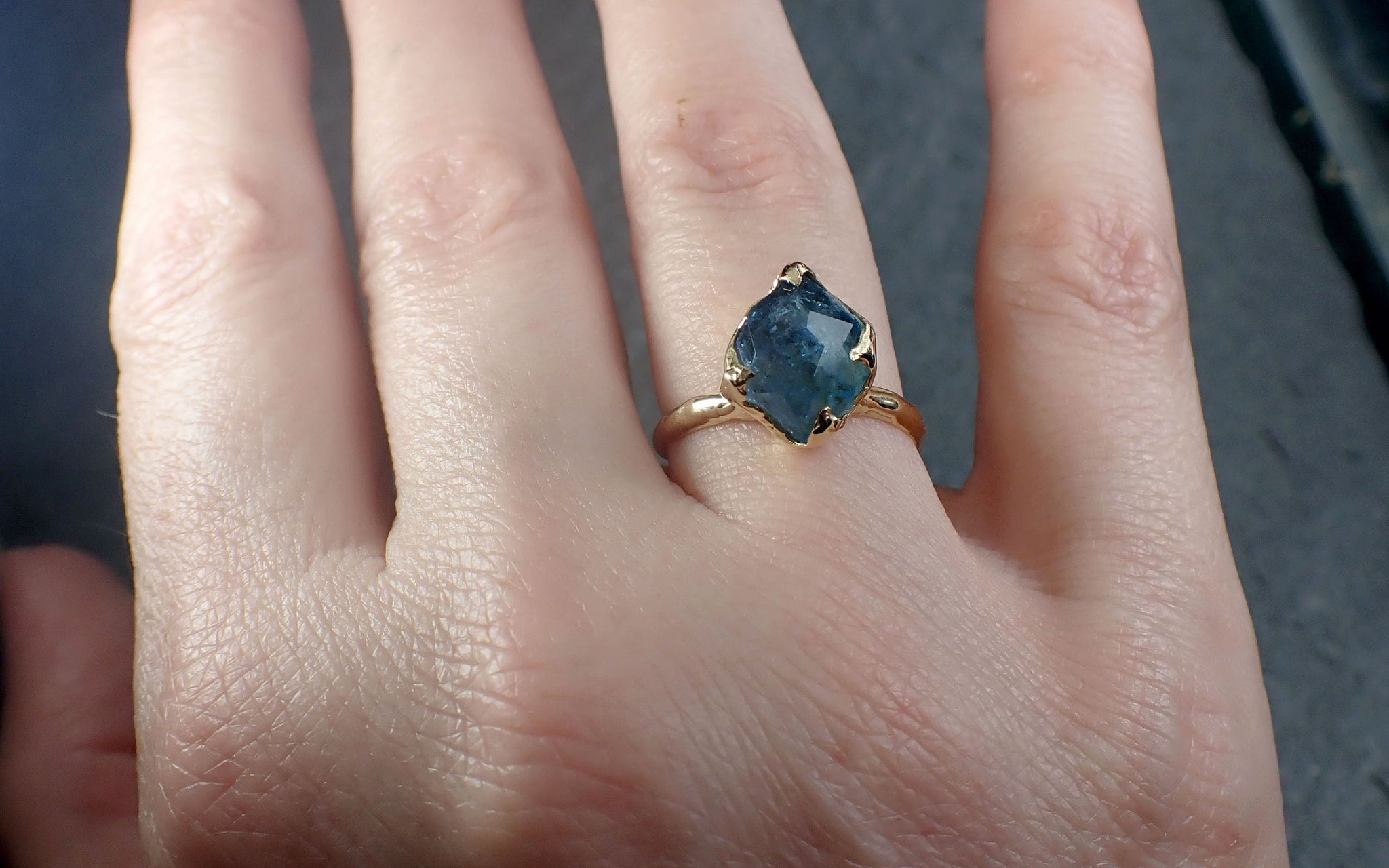 Partially faceted Aquamarine Solitaire Ring 18k gold Custom One Of a Kind Gemstone Ring Bespoke byAngeline 2982