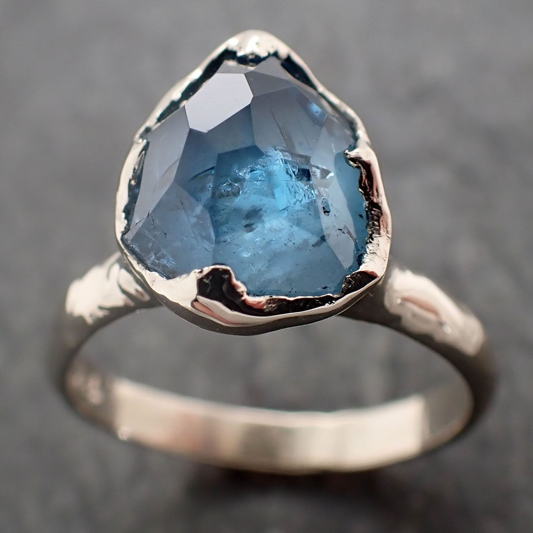 Partially faceted Aquamarine Solitaire Ring 18k gold Custom One Of a Kind Gemstone Ring Bespoke byAngeline 2988