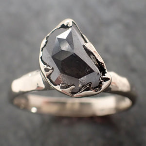 Fancy Cut salt and pepper Half Moon Diamond Solitaire Engagement 18k White Gold Wedding Ring byAngeline 2989