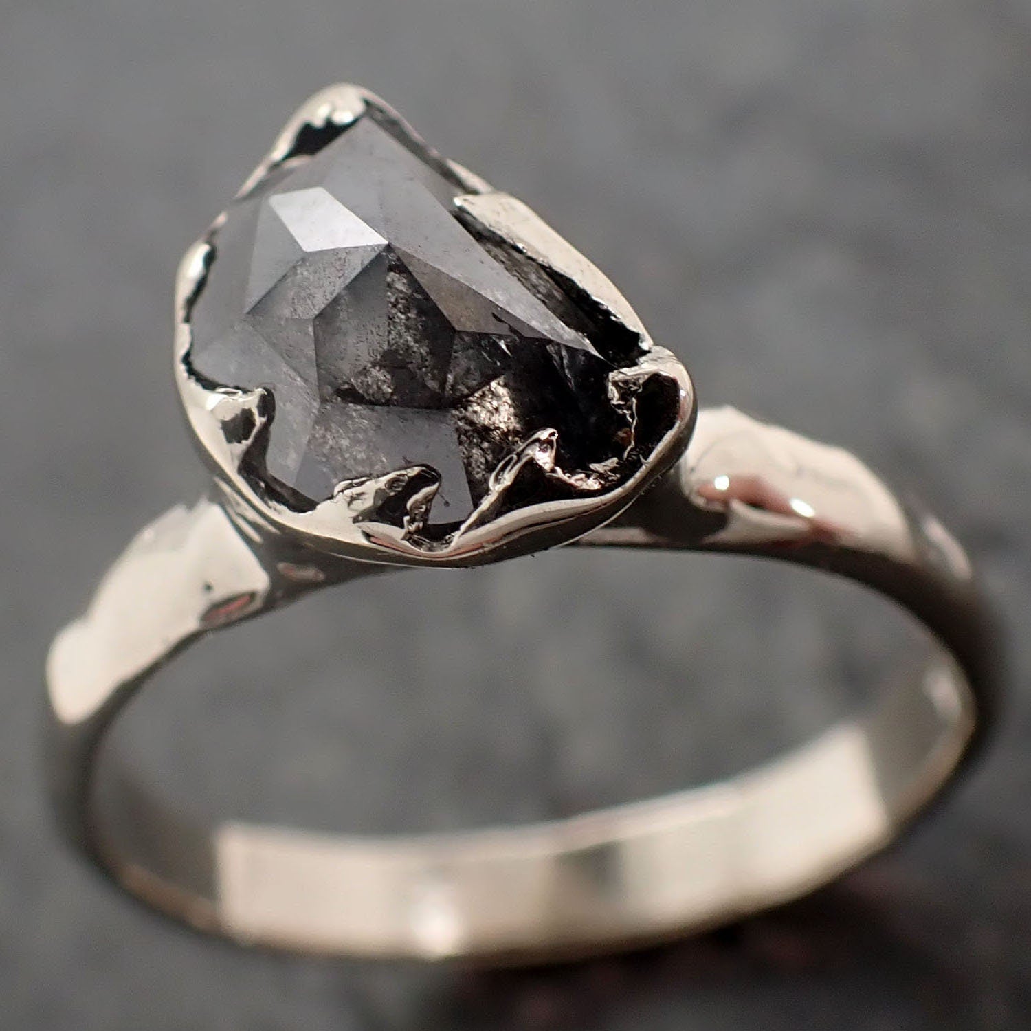 Fancy Cut salt and pepper Half Moon Diamond Solitaire Engagement 18k White Gold Wedding Ring byAngeline 2989
