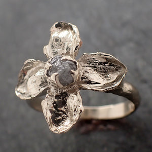 Real Flower and rough diamond 18k White gold wedding engagement ring Enchanted Garden Floral Ring byAngeline 2990