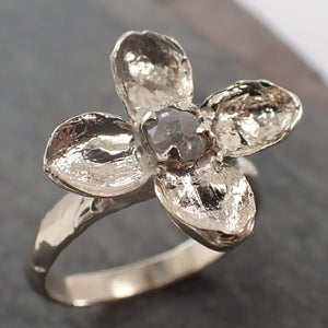 Real Flower and fancy cut diamond 18k White gold wedding engagement ring Enchanted Garden Floral Ring byAngeline 2992