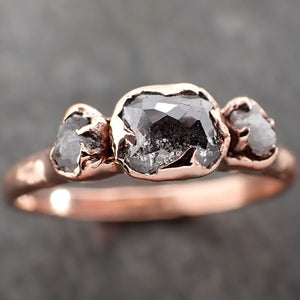 Fancy cut Salt and pepper Diamond Engagement 14k Rose Gold Multi stone Wedding Ring byAngeline 3005