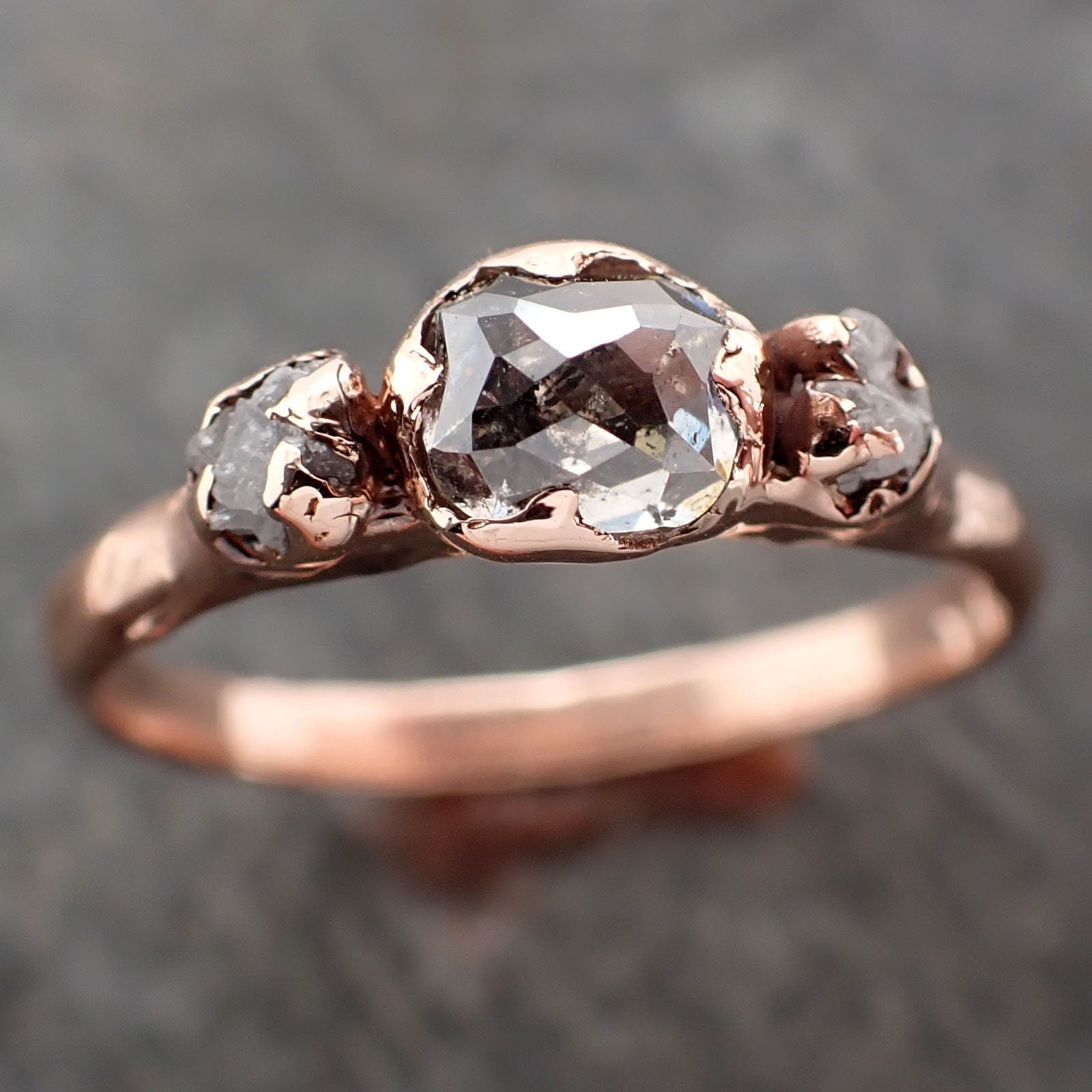 Fancy cut Salt and pepper Diamond Engagement 14k Rose Gold Multi stone Wedding Ring byAngeline 3008