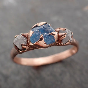 Aquamarine Diamond Raw Uncut rose 14k Gold Engagement Ring Multi stone Wedding Ring Custom One Of a Kind Gemstone Bespoke byAngeline 3010