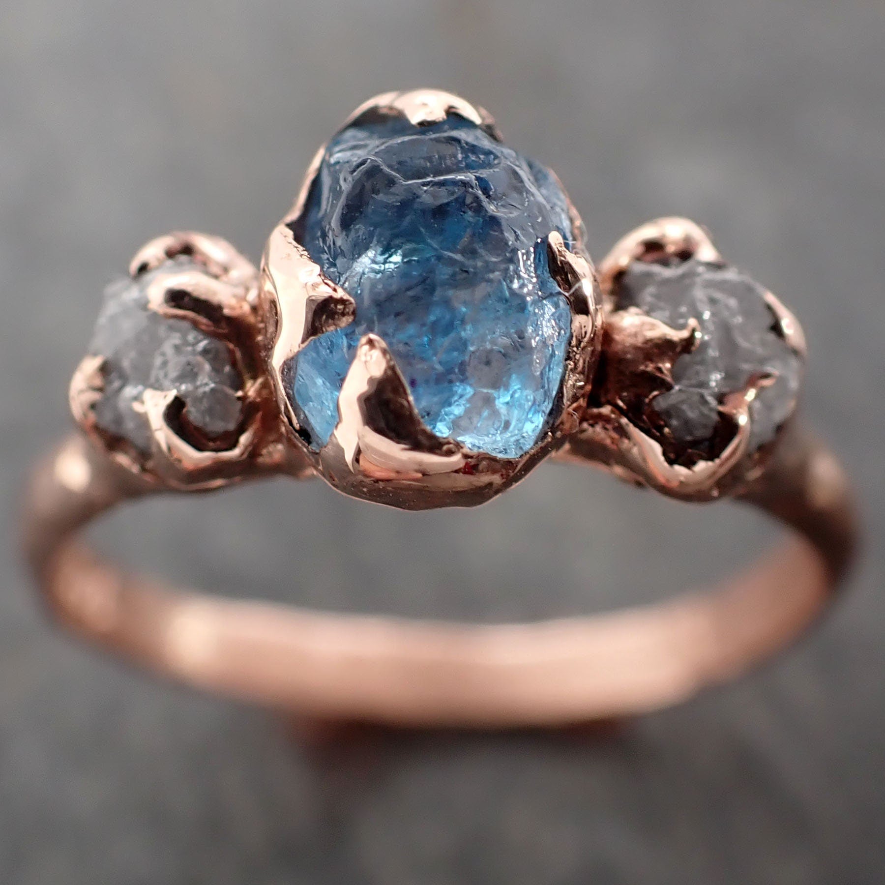 Aquamarine Diamond Raw Uncut rose 14k Gold Engagement Ring Multi stone Wedding Ring Custom One Of a Kind Gemstone Bespoke byAngeline 3011