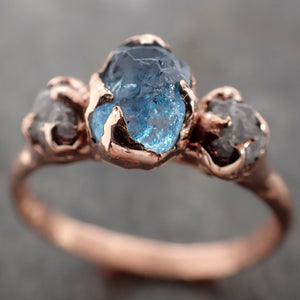 Aquamarine Diamond Raw Uncut rose 14k Gold Engagement Ring Multi stone Wedding Ring Custom One Of a Kind Gemstone Bespoke byAngeline 3011