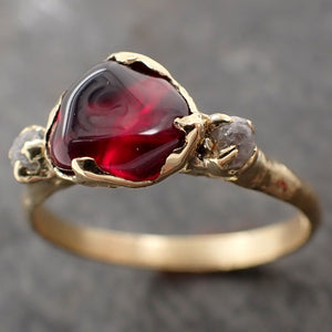 Tumbled Garnet and rough Diamond 18k Gold Engagement Ring Multi stone Wedding Ring Gemstone Ring 3014