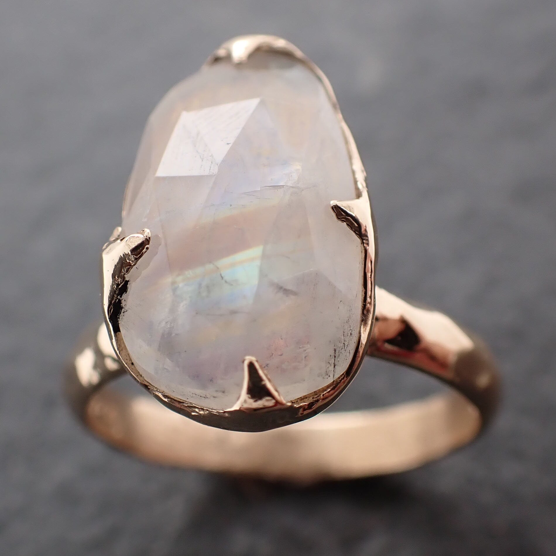 Fancy cut Moonstone Rose Gold Ring Gemstone Solitaire recycled 14k statement cocktail statement 3031