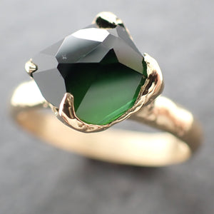 Partially faceted Solitaire Green Tourmaline 18k Gold Engagement Ring One Of a Kind Gemstone Ring byAngeline 3034
