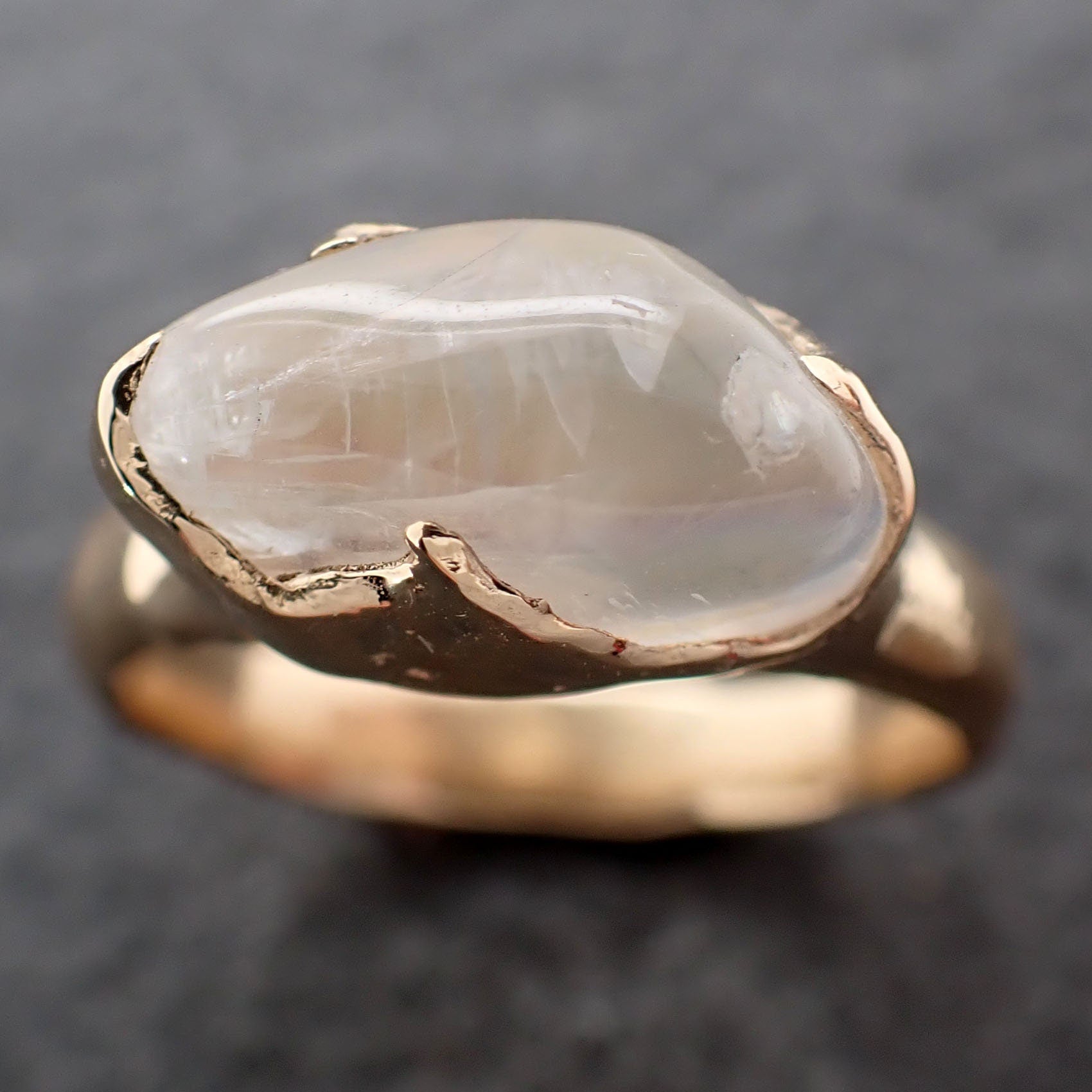 moonstone tumbled 14k gold Solitaire Cocktail Statement gemstone ring 3038