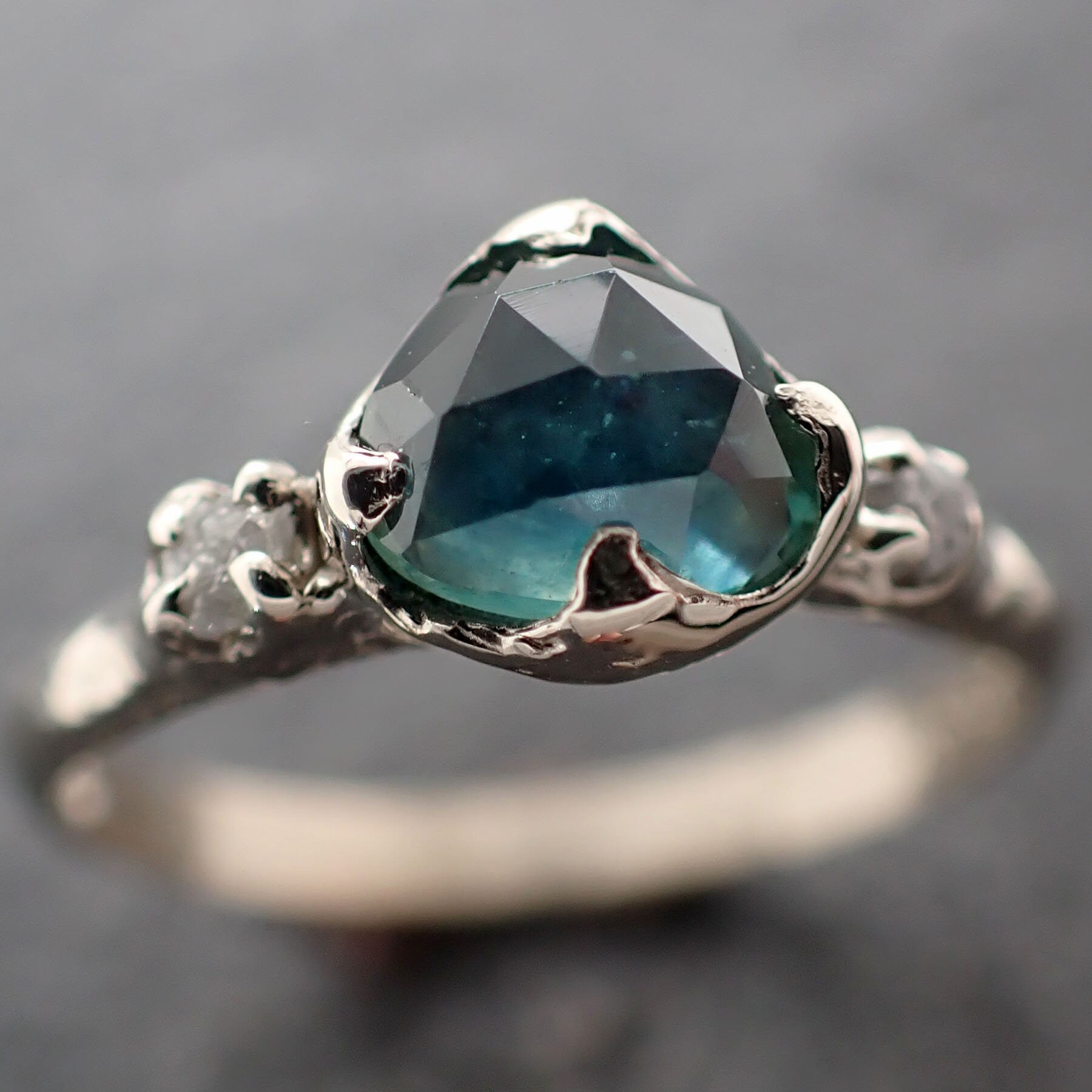 Fancy cut Montana Sapphire Diamond 14k White Gold Engagement Ring Wedding Ring blue Gemstone Ring Multi stone Ring 3040