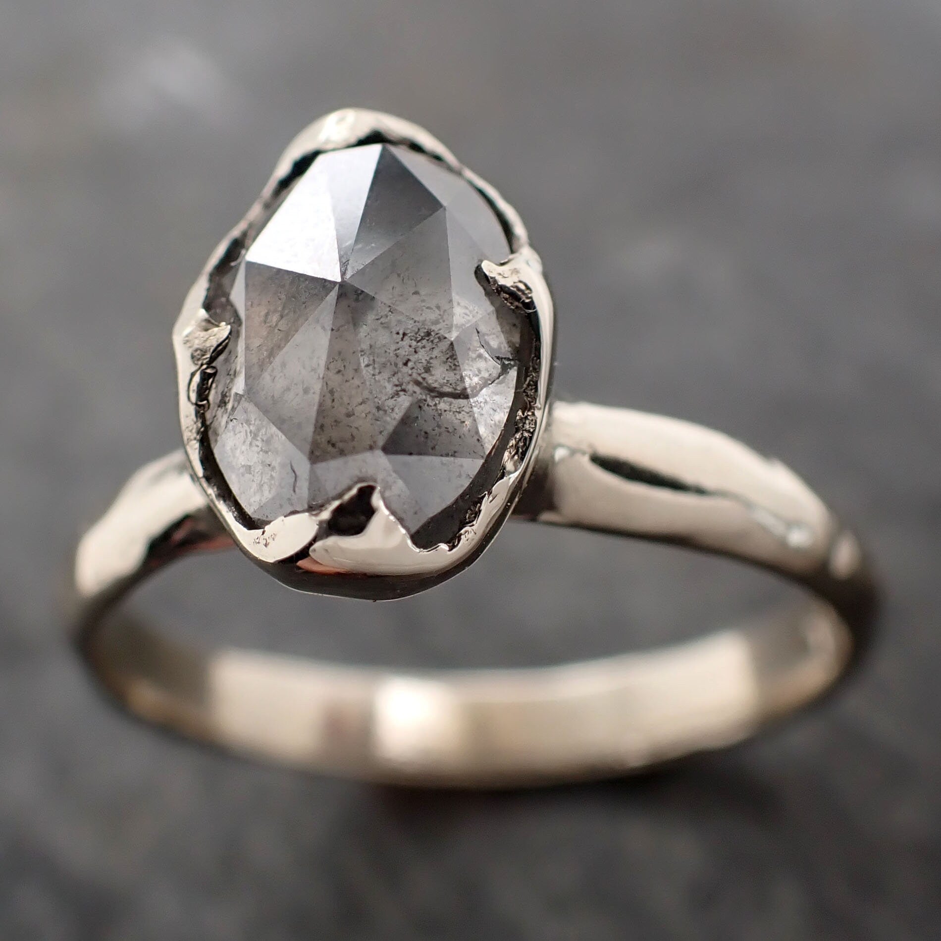 Fancy cut salt and pepper Diamond Solitaire Engagement 18k White Gold Wedding Ring byAngeline 3023