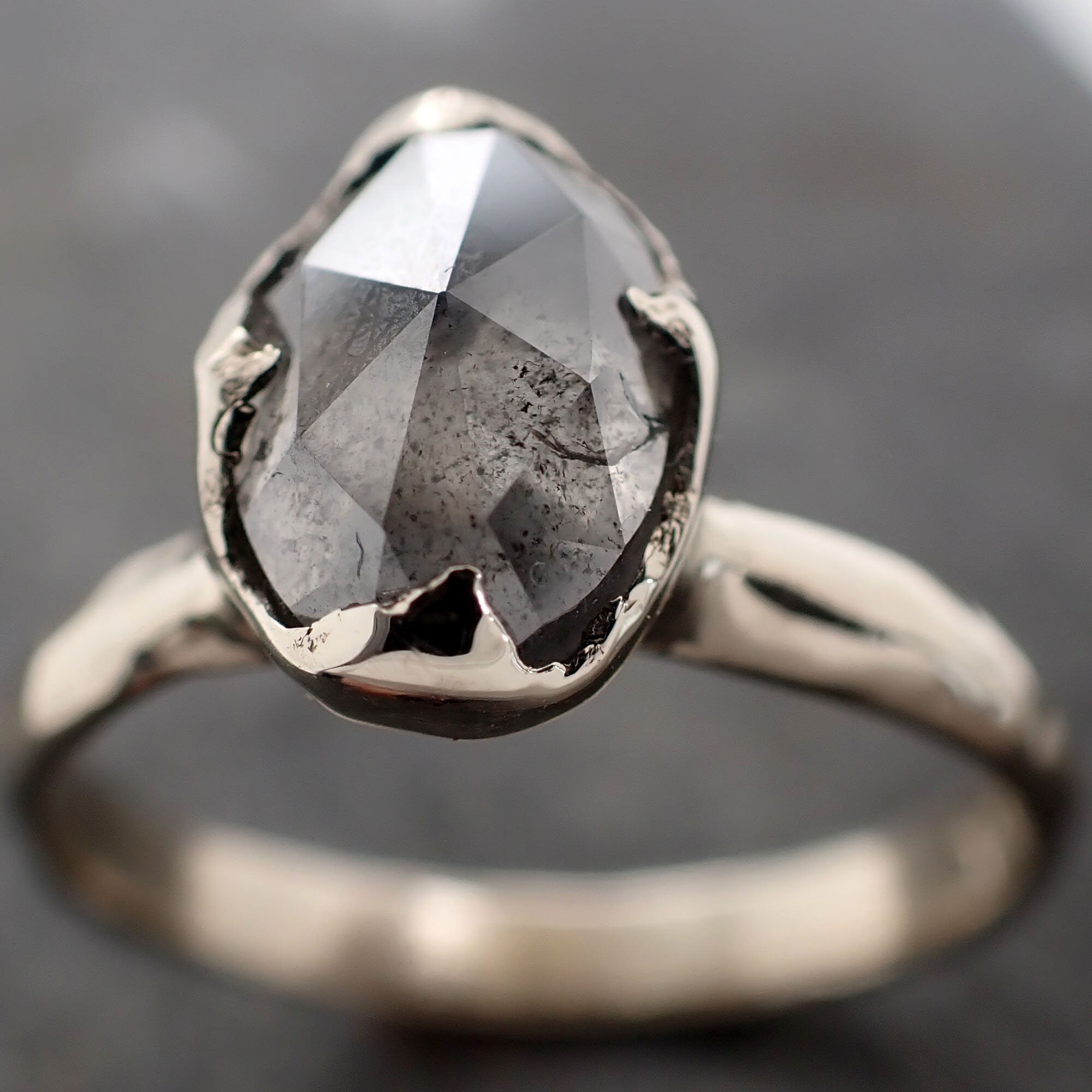 Fancy cut salt and pepper Diamond Solitaire Engagement 18k White Gold Wedding Ring byAngeline 3023