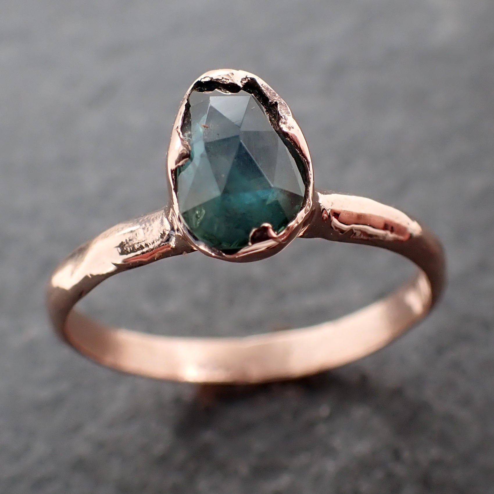 Fancy cut Montana blue green Sapphire Rose gold Solitaire Ring Gold Gemstone Engagement Ring 3052