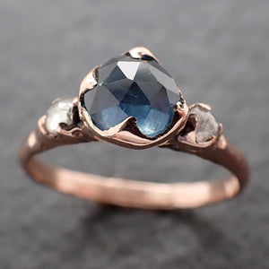 Fancy cut Montana blue Sapphire Rose gold Multi stone Ring Gold Gemstone Engagement Ring 3055