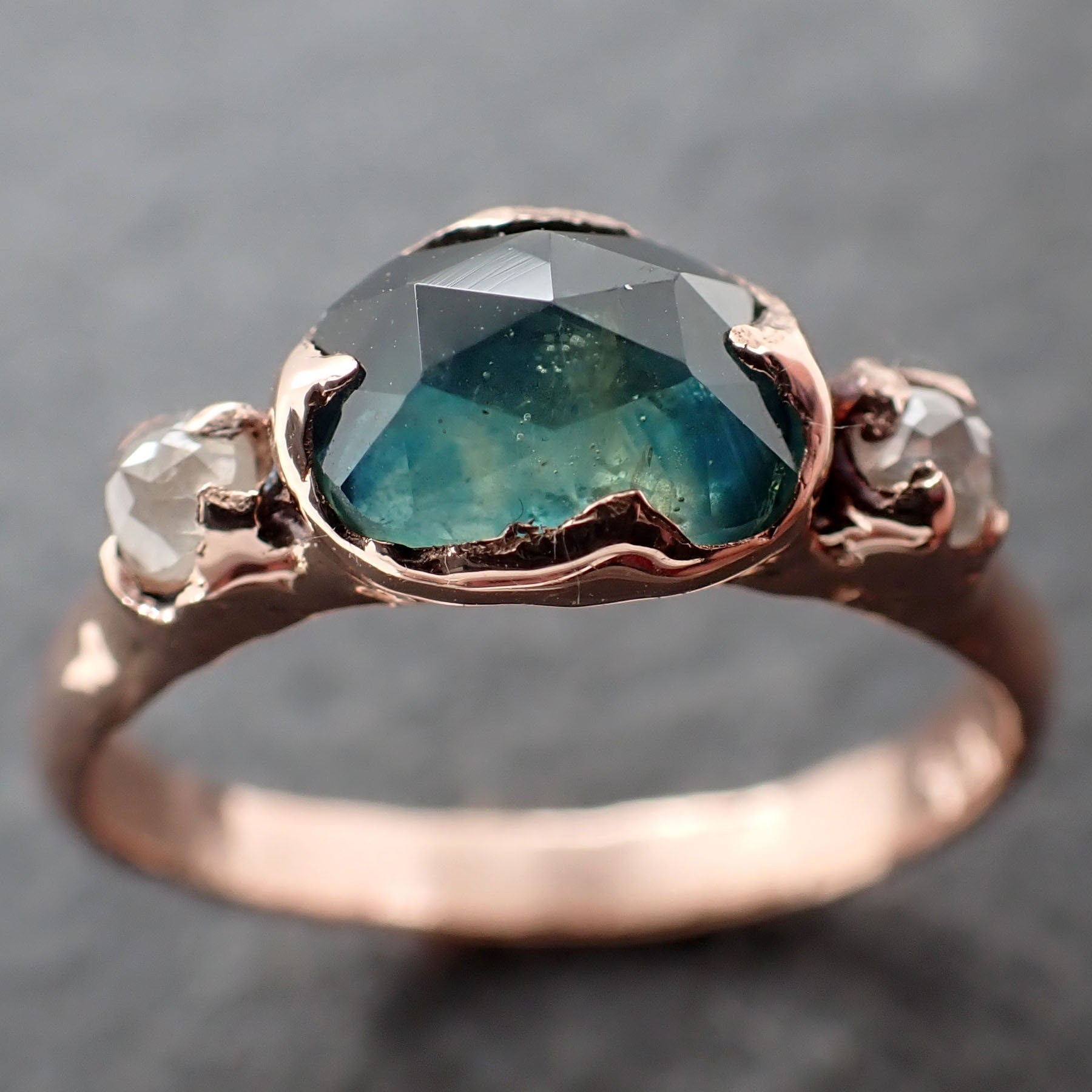 Fancy cut Montana blue Sapphire Rose gold Multi stone Ring Gold Gemstone Engagement Ring 3056