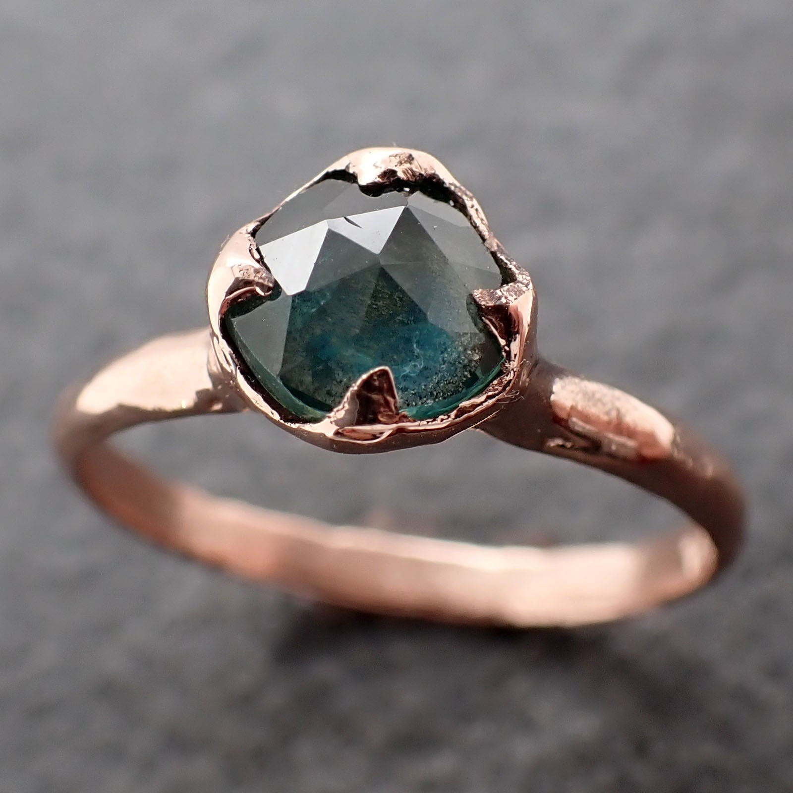 Fancy cut Montana blue green Sapphire Rose gold Solitaire Ring Gold Gemstone Engagement Ring 3058