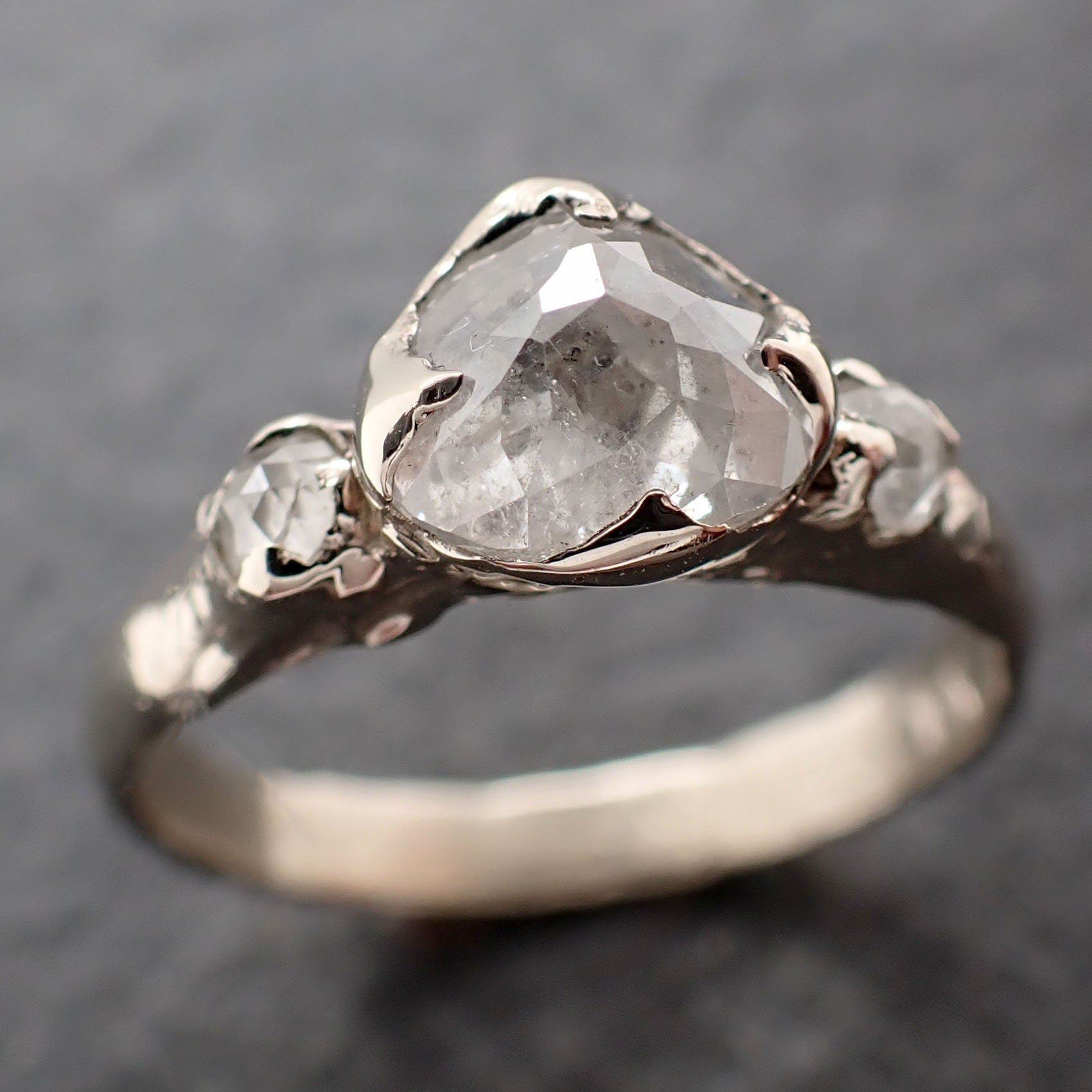 Faceted Fancy cut white Diamond Multi stone Engagement 18k White Gold Wedding Ring byAngeline 3065