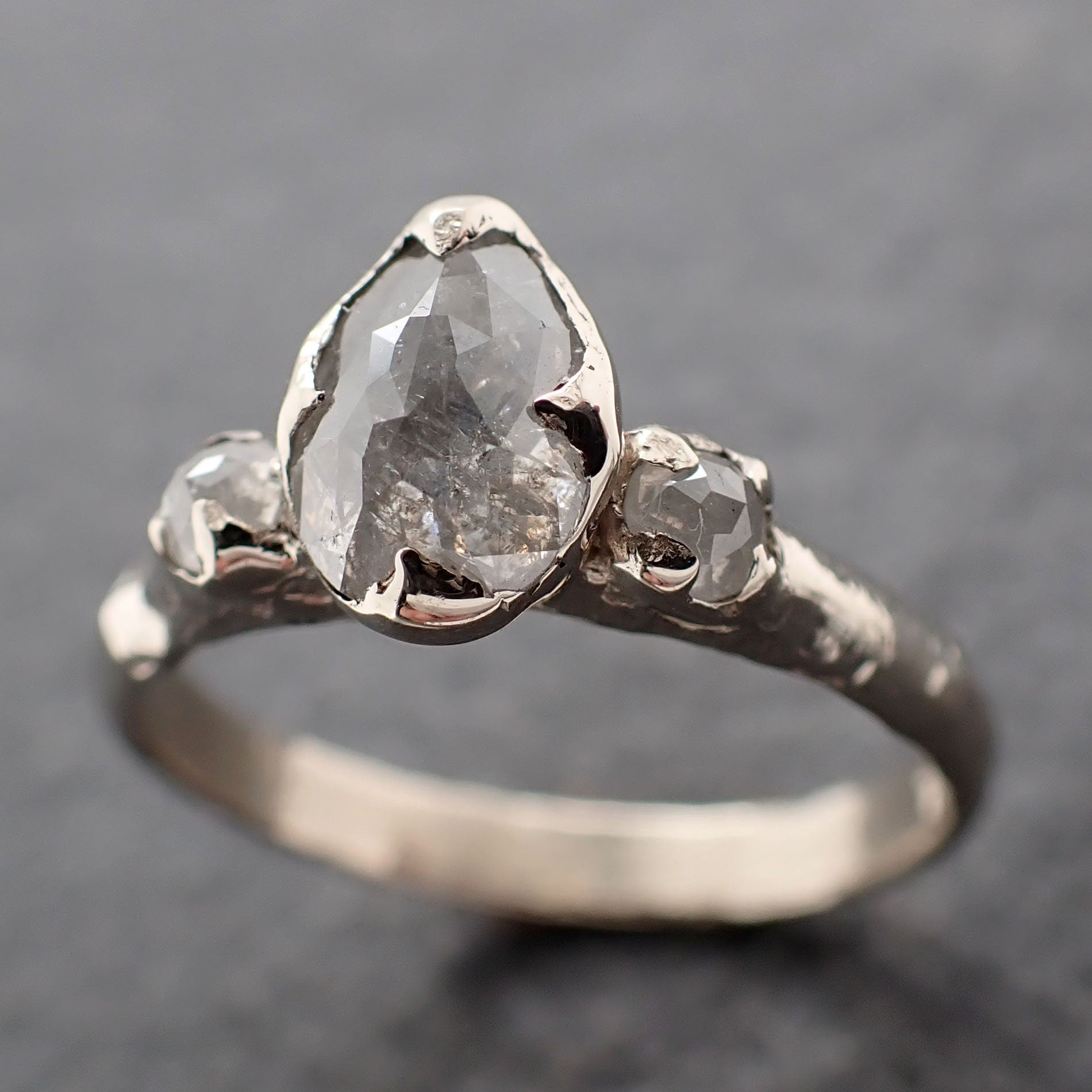 Faceted Fancy cut white Diamond Multi stone Engagement 18k White Gold Wedding Ring byAngeline 3066