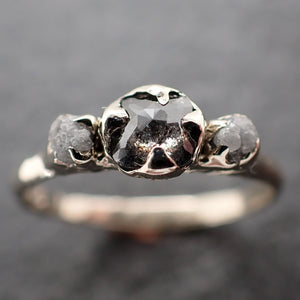 Fancy cut salt and pepper Diamond Multi stone Engagement 14k White Gold Wedding Ring Rough Diamond Ring byAngeline 3067