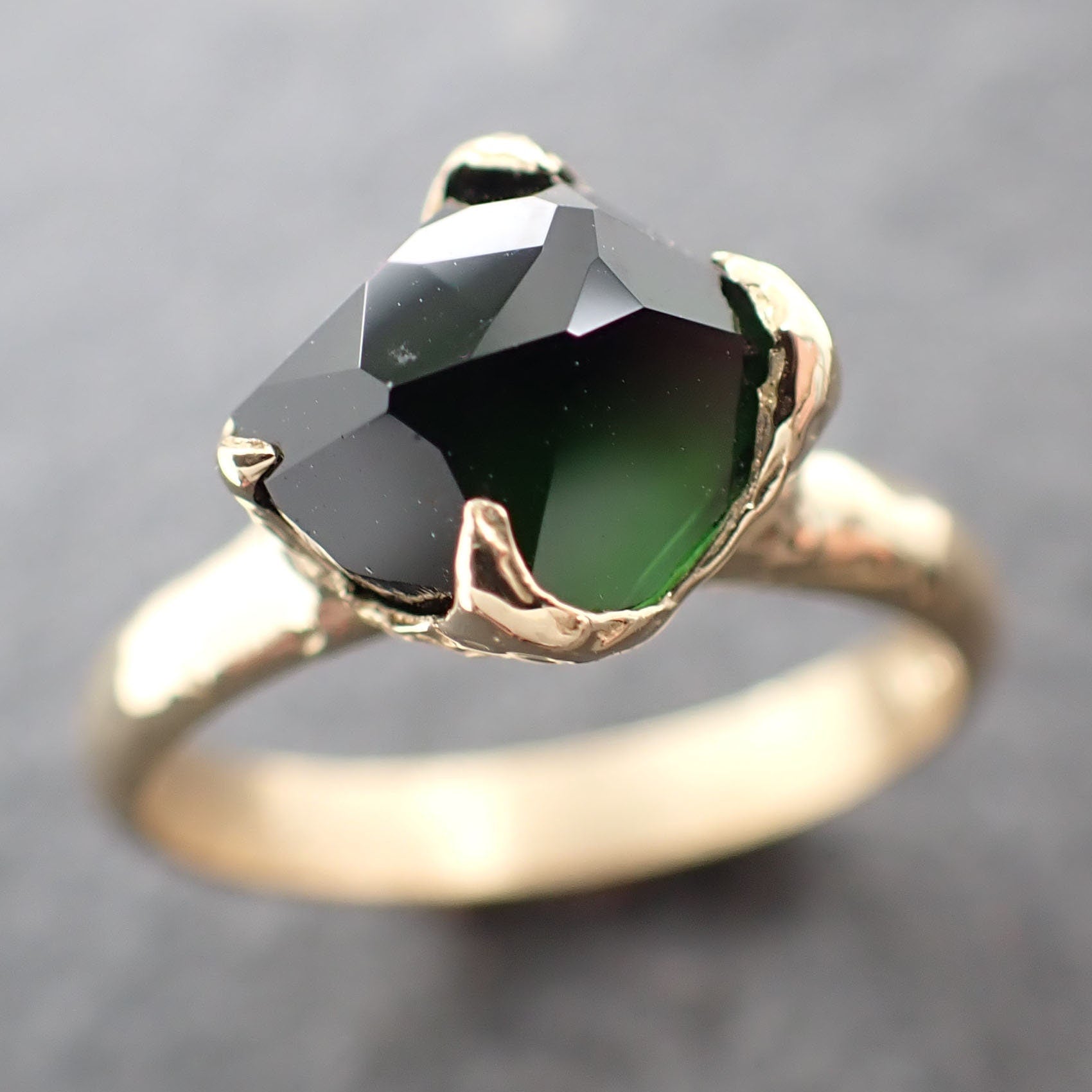 Partially faceted Solitaire Green Tourmaline 18k Gold Engagement Ring One Of a Kind Gemstone Ring byAngeline 3034