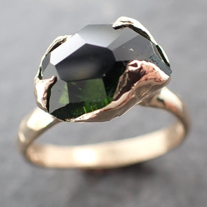 Partially faceted Solitaire Green Tourmaline 18k Gold Engagement Ring One Of a Kind Gemstone Ring byAngeline 3033