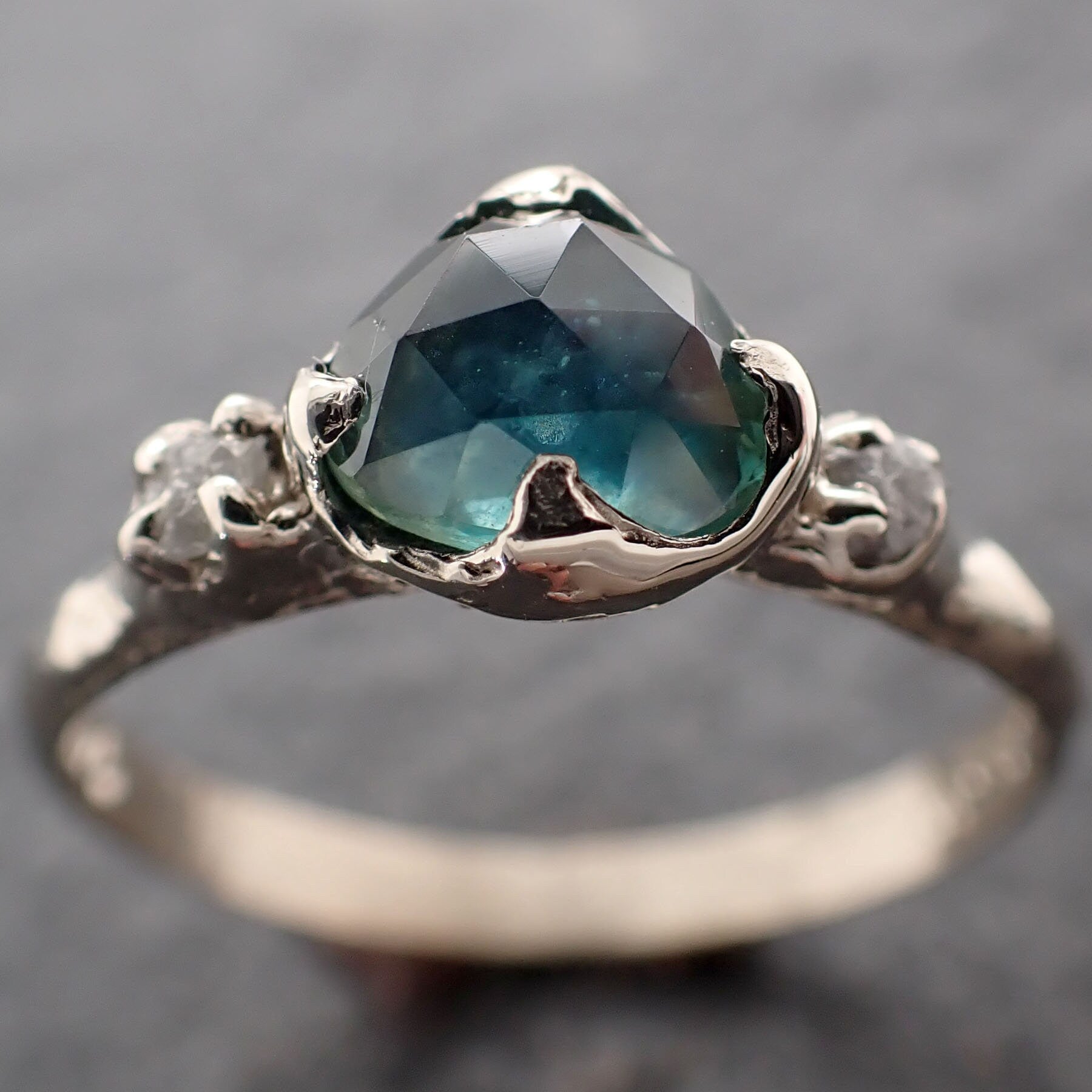 Fancy cut Montana Sapphire Diamond 14k White Gold Engagement Ring Wedding Ring blue Gemstone Ring Multi stone Ring 3040