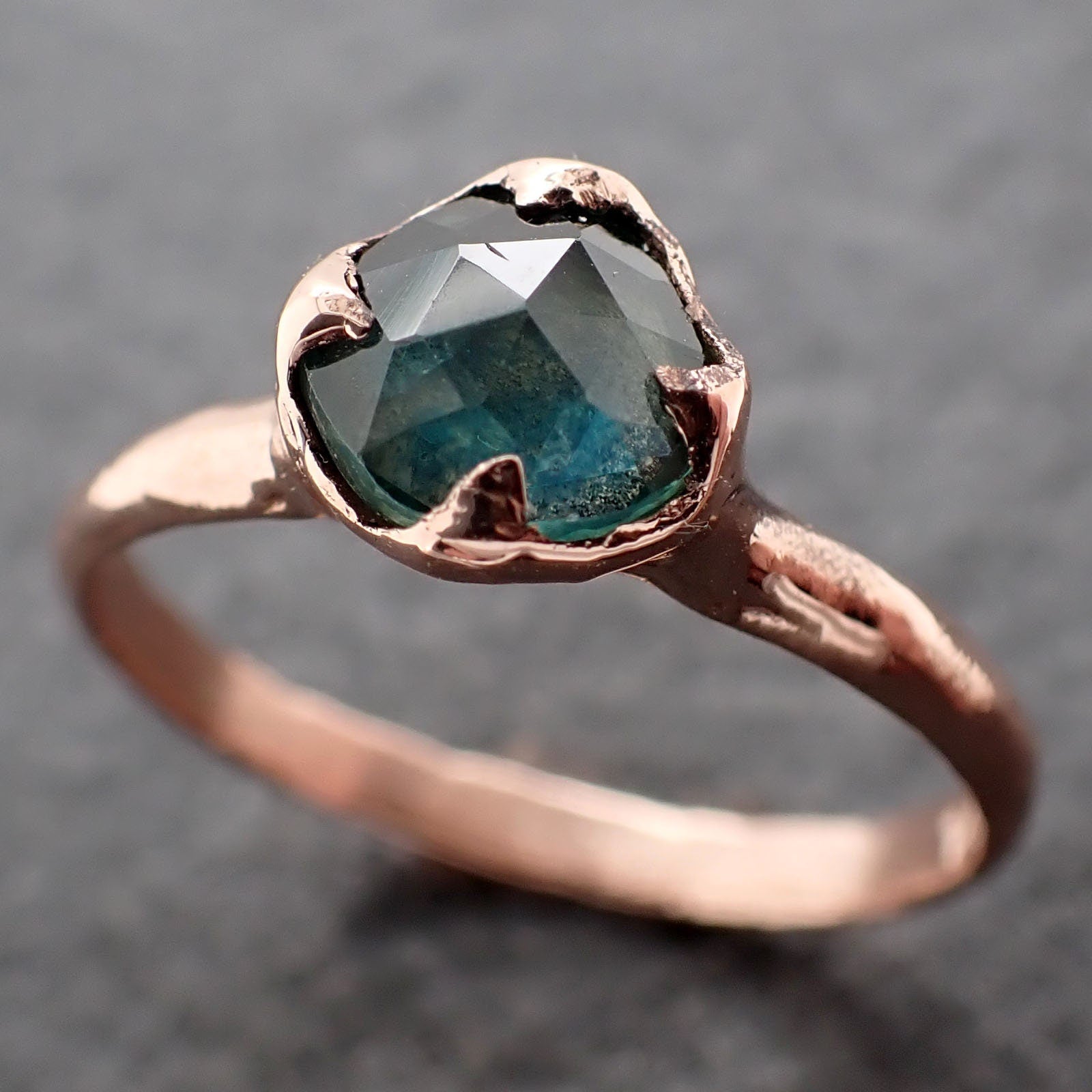 Fancy cut Montana blue green Sapphire Rose gold Solitaire Ring Gold Gemstone Engagement Ring 3058
