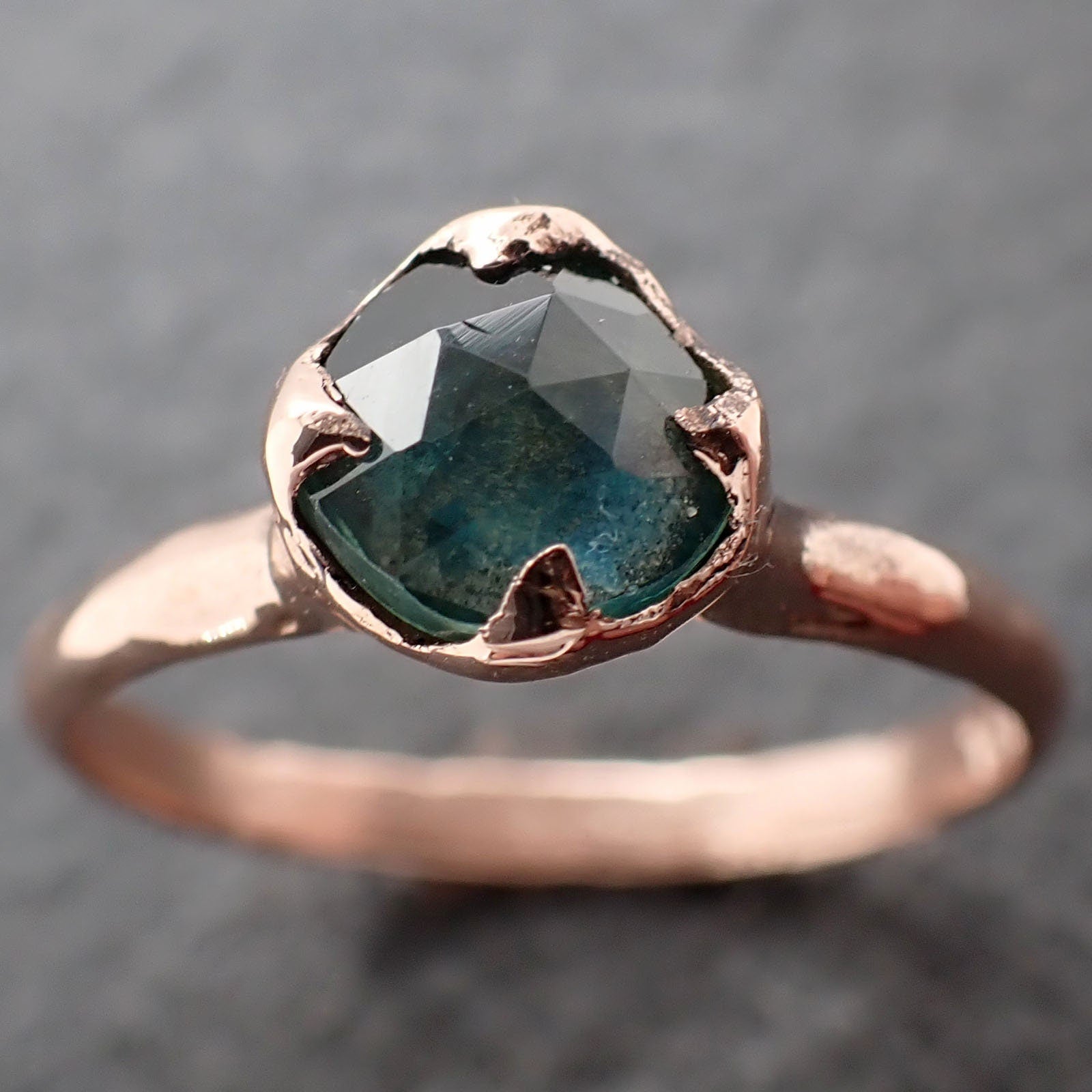 Fancy cut Montana blue green Sapphire Rose gold Solitaire Ring Gold Gemstone Engagement Ring 3058