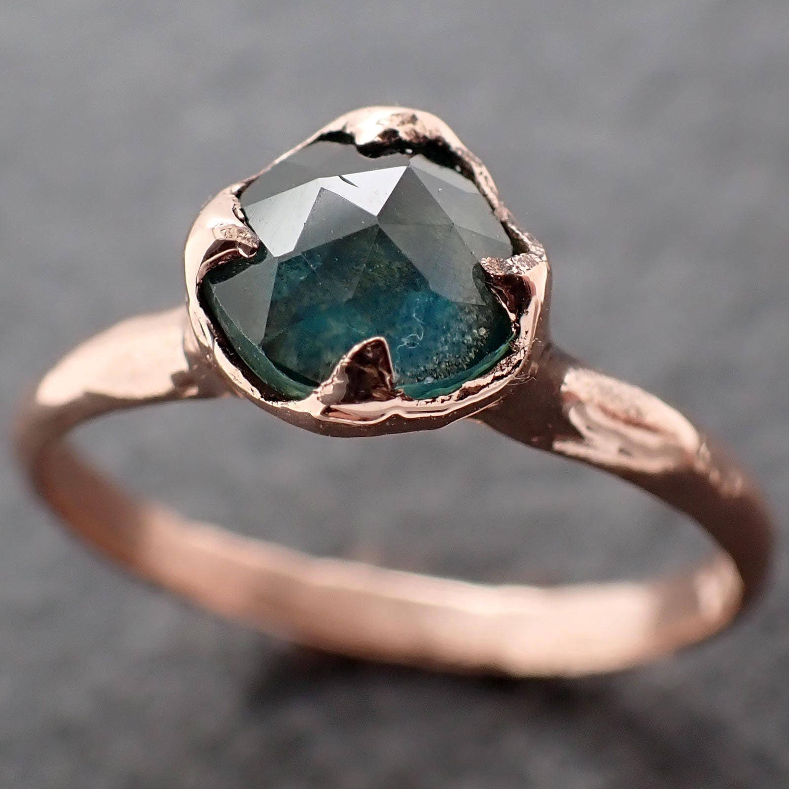 Fancy cut Montana blue green Sapphire Rose gold Solitaire Ring Gold Gemstone Engagement Ring 3058