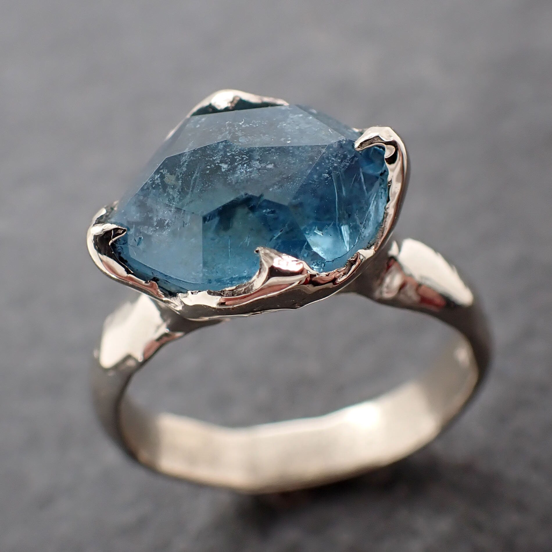 Partially faceted Aquamarine Solitaire Ring 14k gold Custom One Of a Kind Gemstone Ring Bespoke byAngeline 3060