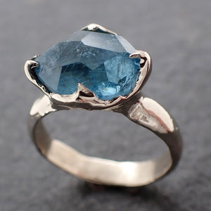 Partially faceted Aquamarine Solitaire Ring 14k gold Custom One Of a Kind Gemstone Ring Bespoke byAngeline 3060