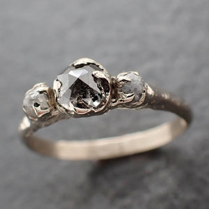 Fancy cut salt and pepper Diamond Multi stone Engagement 14k White Gold Wedding Ring Rough Diamond Ring byAngeline 3068