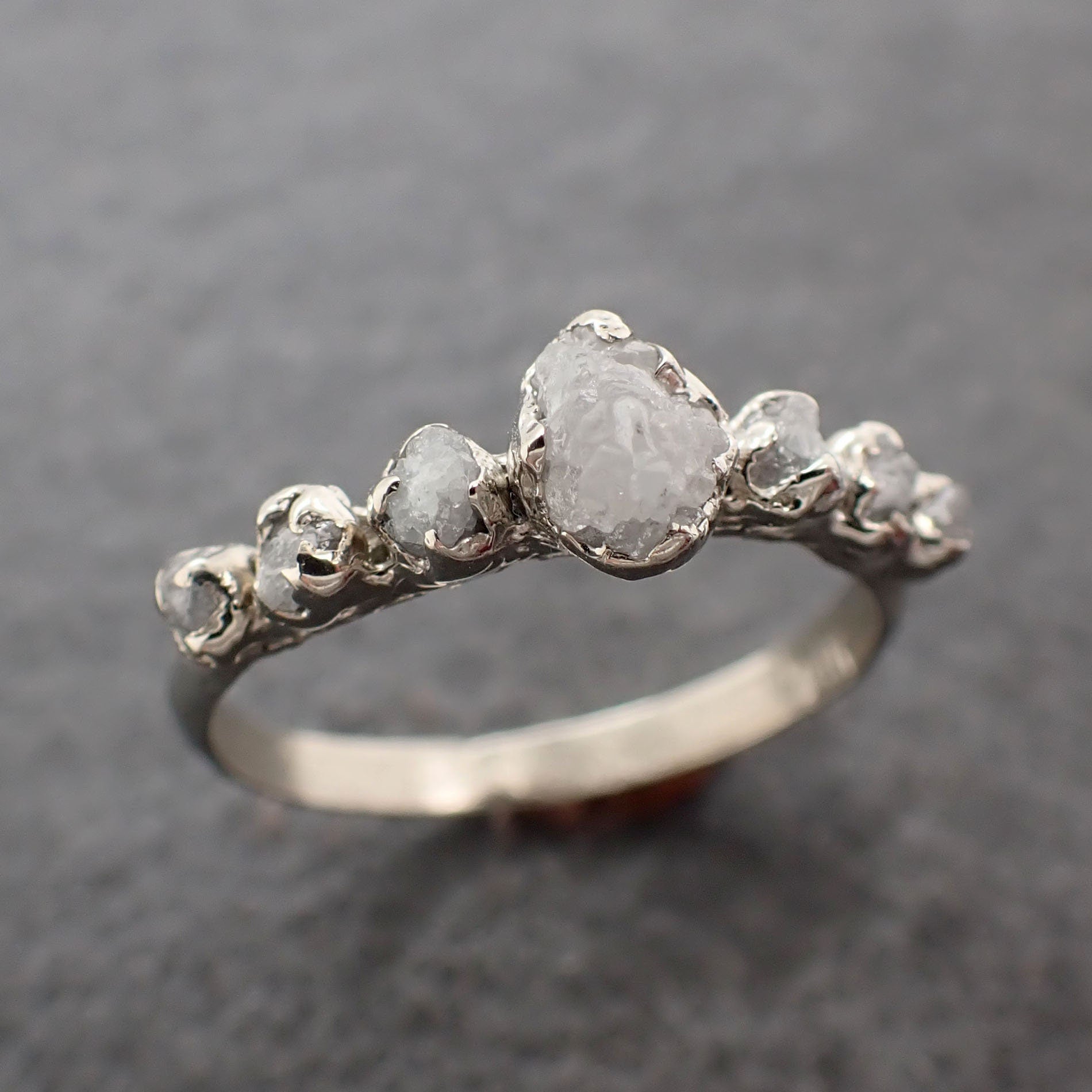 Raw rough Diamond White gold Engagement White Gold diamond Wedding Ring byAngeline 3080
