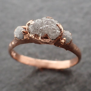 Raw Rough Diamond Engagement Stacking Multi stone Wedding anniversary Rose 14k Gold Ring Rustic 3082
