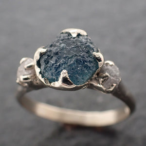 Raw blue Montana Sapphire Diamond White Gold Engagement Wedding Ring Custom One Of a Kind Gemstone Multi stone Ring 3088