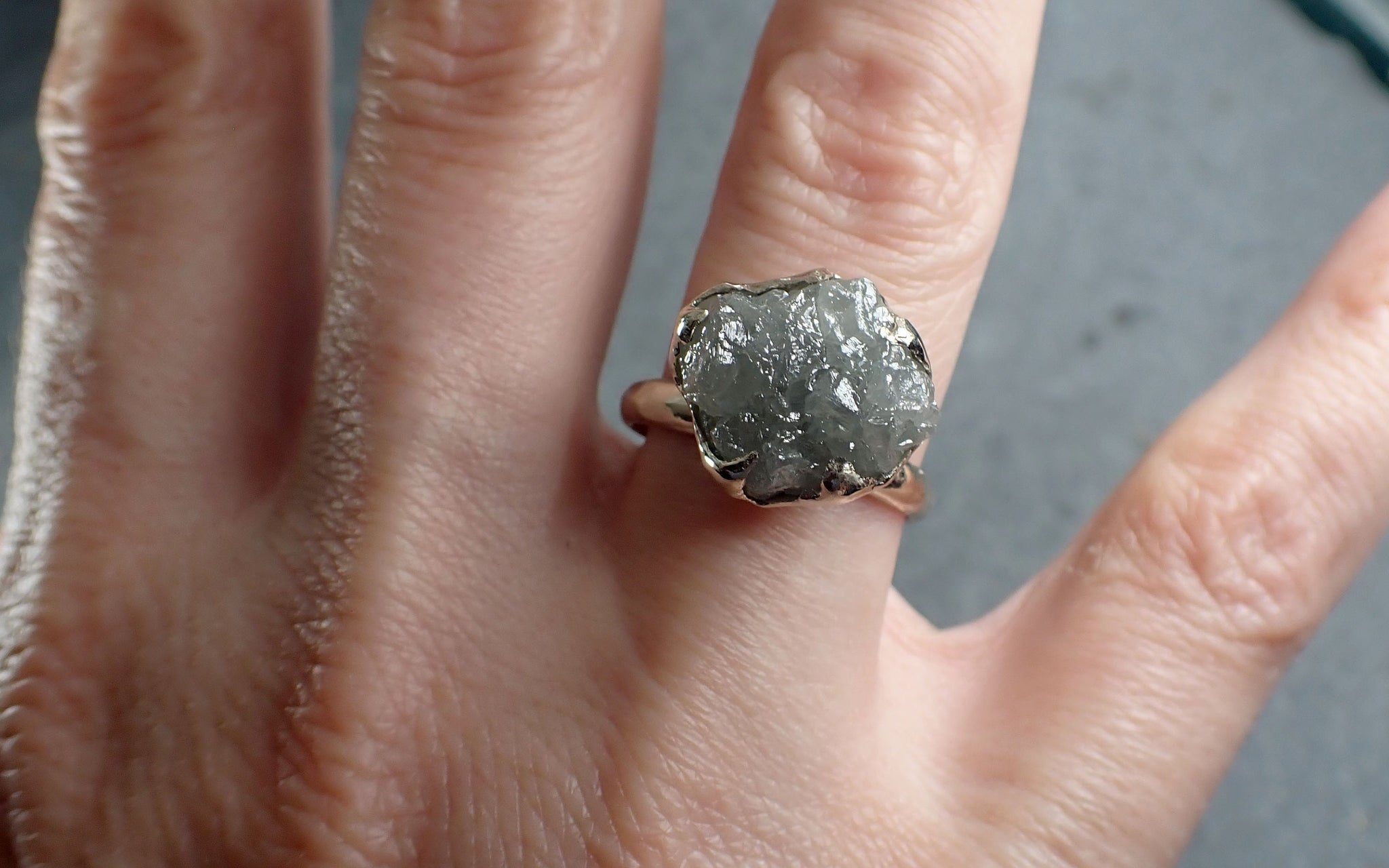Rough Diamond Engagement Ring Raw 14k White Gold Ring Wedding Diamond Solitaire Rough Diamond Ring byAngeline 3089