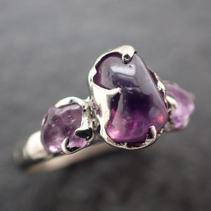 purple Sapphire tumbled polished White 14k gold multi stone gemstone ring 3090