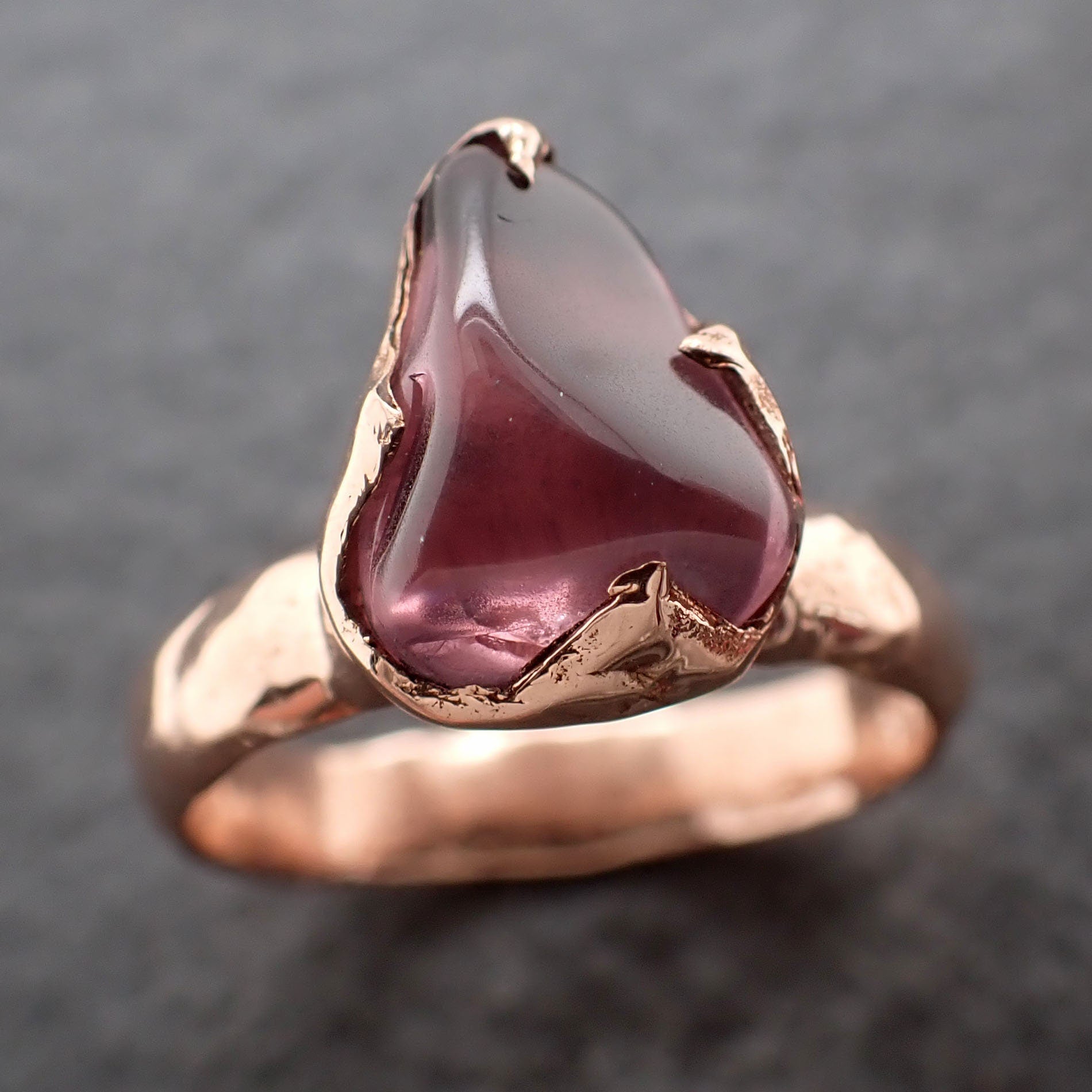 Garnet tumbled red wine 14k Rose gold Solitaire gemstone ring 3081