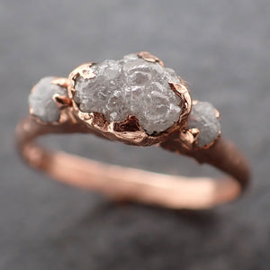 Raw Rough Diamond Engagement Stacking Multi stone Wedding anniversary Rose 14k Gold Ring Rustic 3082