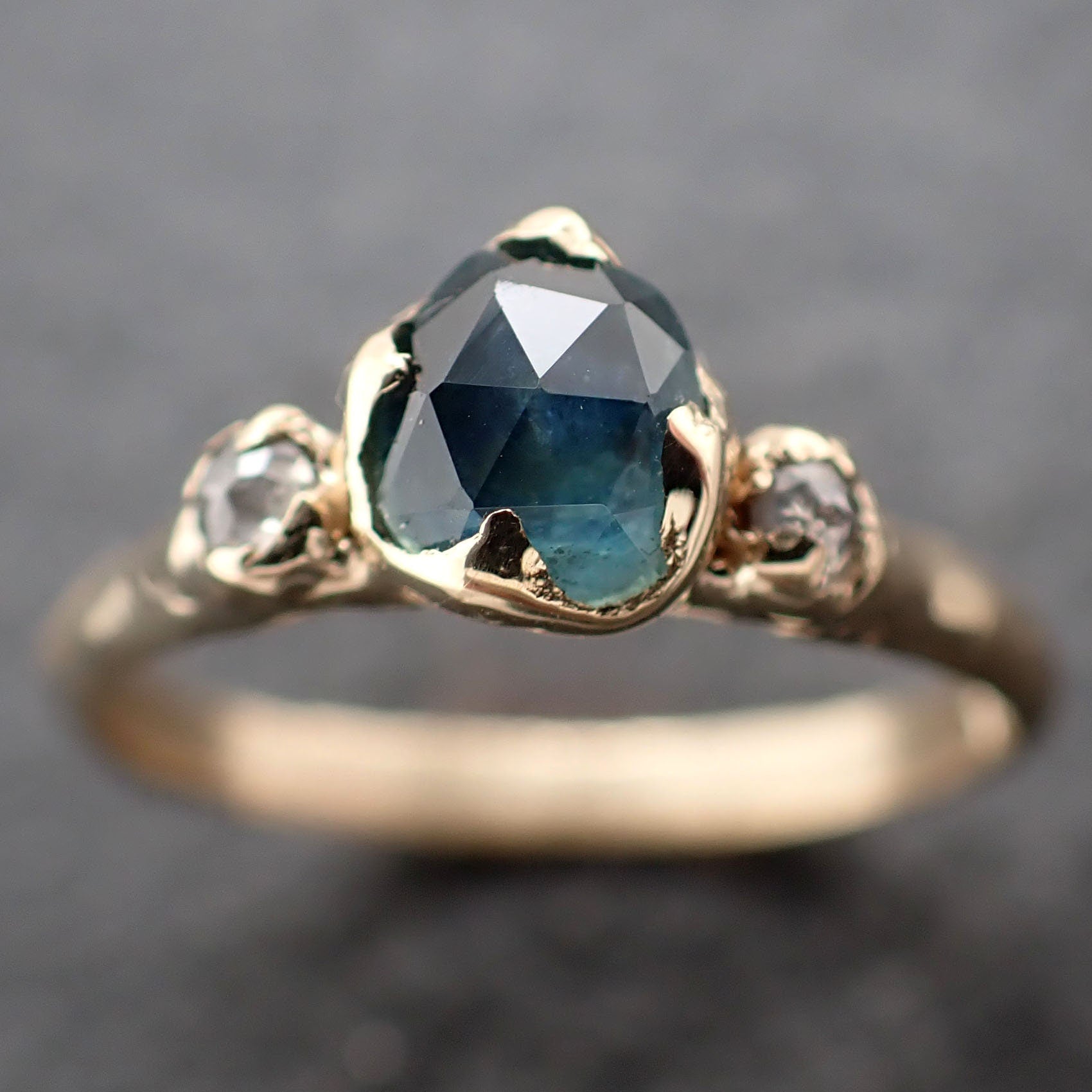 Fancy cut blue Montana Sapphire and fancy cut Diamonds 14k Yellow Gold Engagement Wedding Ring Gemstone Ring Multi stone Ring 3147