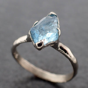 Partially faceted Aquamarine Solitaire Ring 18k gold Custom One Of a Kind Gemstone Ring Bespoke byAngeline 3152