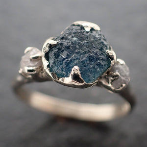 Raw blue Montana Sapphire Diamond White Gold Engagement Wedding Ring Custom One Of a Kind Gemstone Multi stone Ring 3088