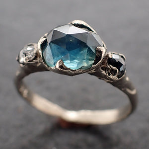 Fancy cut  blue Montana Sapphire and fancy Diamonds 18k White Gold Engagement Wedding Ring Gemstone Ring Multi stone Ring 3163