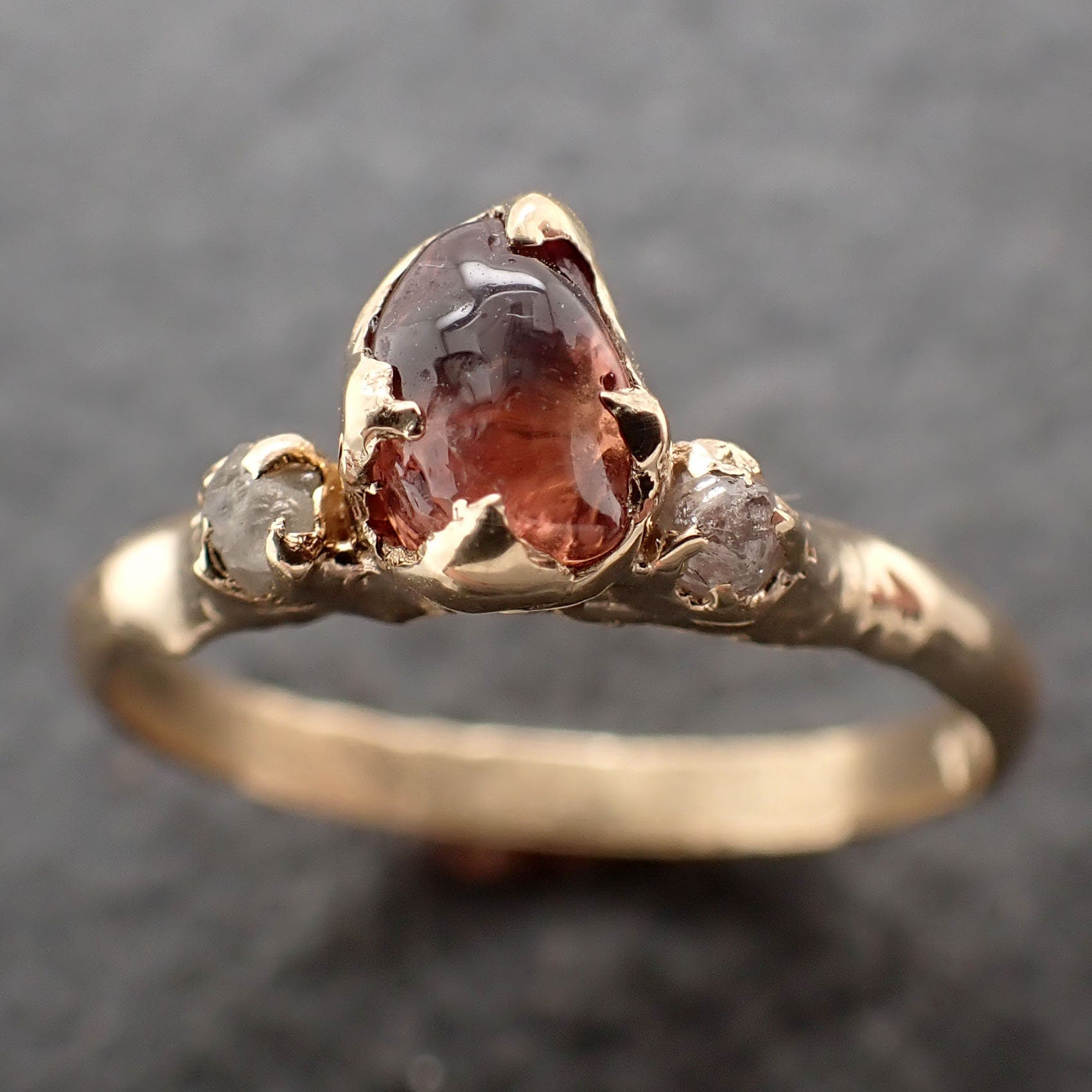 tumbled red Sapphire yellow 14k gold Multi stone polished gemstone ring 3164
