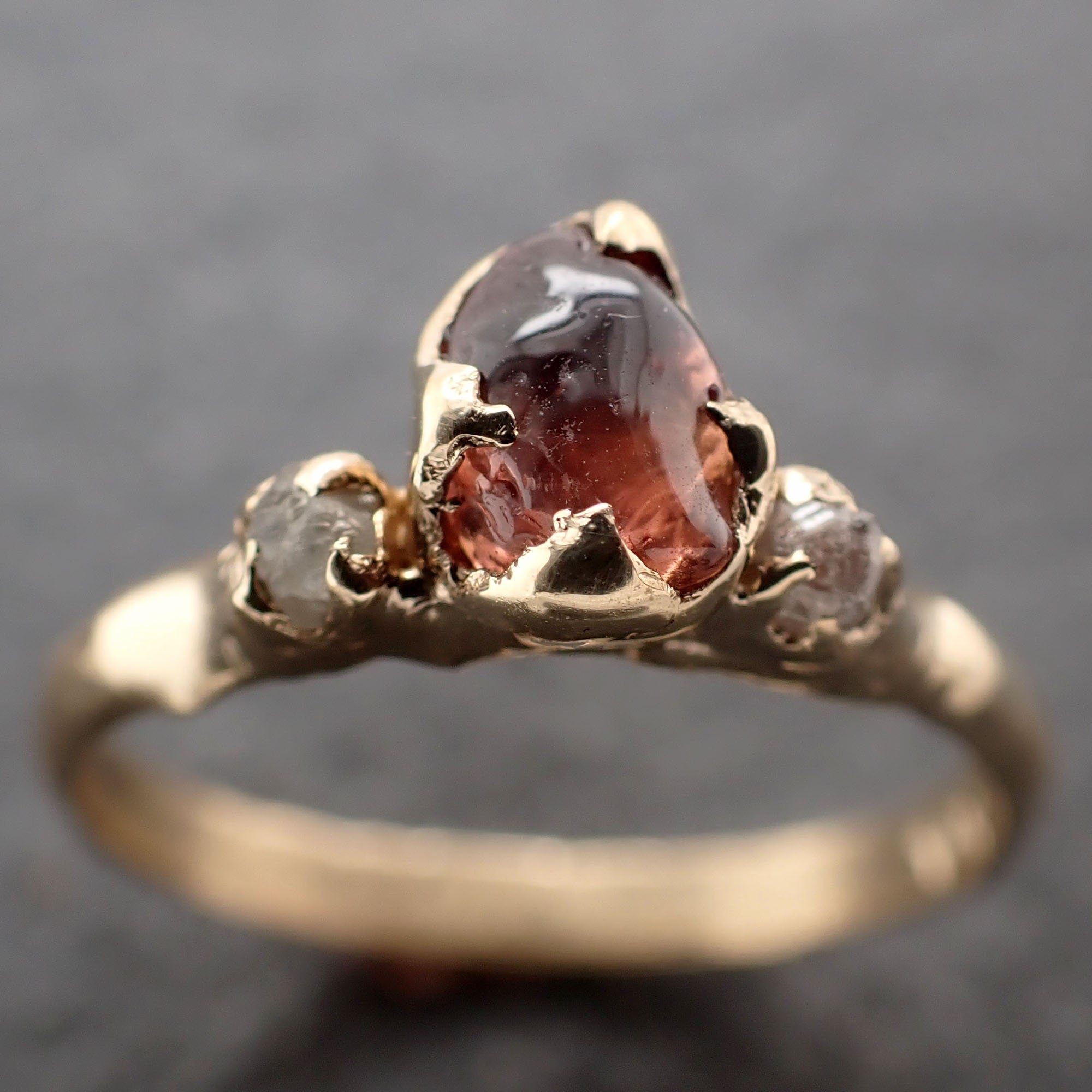 tumbled red Sapphire yellow 14k gold Multi stone tumbled gemstone ring ...