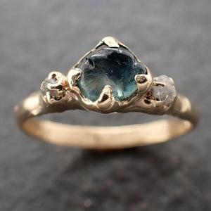 tumbled blue green Sapphire yellow 14k gold Multi stone polished gemstone ring 3165